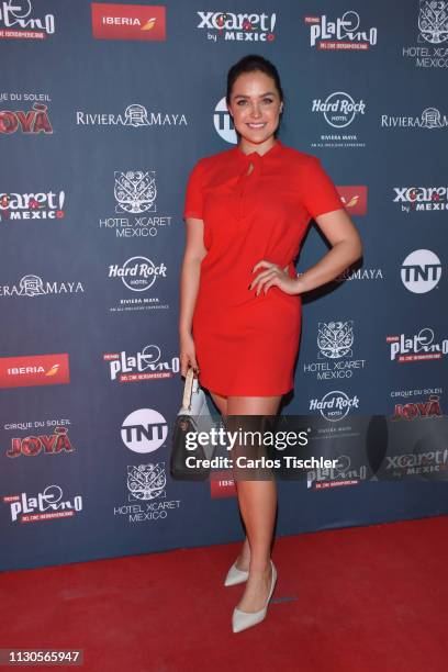 Jessica Decote poses for photos during the red carpet for the shortlist presentation of the Premios Platino at Cineteca Nacional on February 18, 2019...