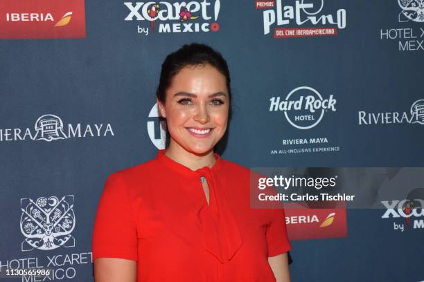 Jessica Decote poses for photos during the red carpet for the shortlist presentation of the Premios Platino at Cineteca Nacional on February 18, 2019...
