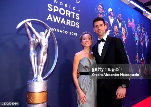 Laureus World Sportsman of The Year 2019 Nominee Novak Djokovic and wife Jelena Djokovic during the 2019 Laureus World Sports Awards on February 18,...