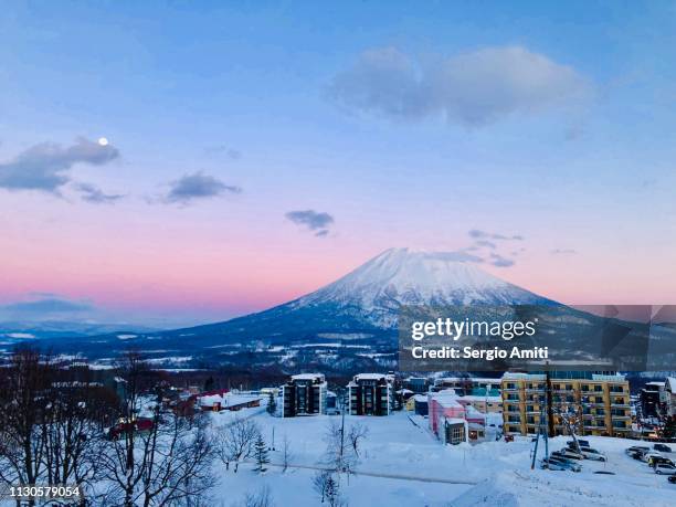 mount yotei at dusk - niseko stock pictures, royalty-free photos & images