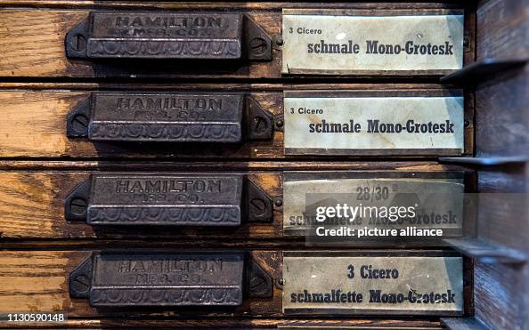 Typesetting boxes from an old print shop are on display in the Museum ...