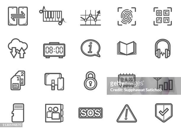 social media mobile applications and network line icons set 03 - book barcode stock illustrations