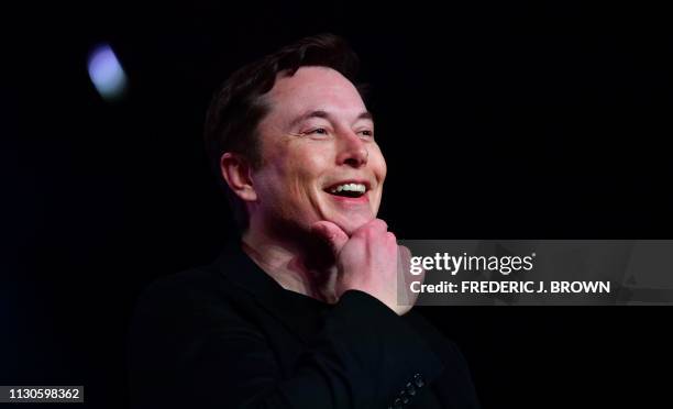 Tesla CEO Elon Musk speaks during the unveiling of the new Tesla Model Y in Hawthorne, California on March 14, 2019.