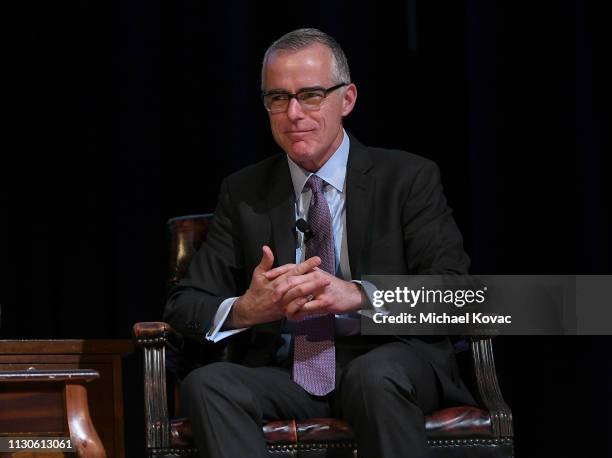 Andrew McCabe presents onstage at the American Jewish University on March 14, 2019 in Los Angeles, California.