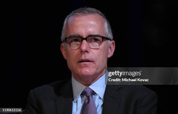 Andrew McCabe presents onstage at the American Jewish University on March 14, 2019 in Los Angeles, California.