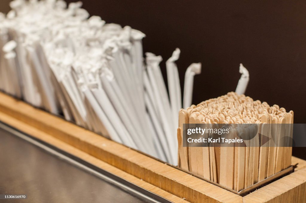 A close-up view of plastic straws
