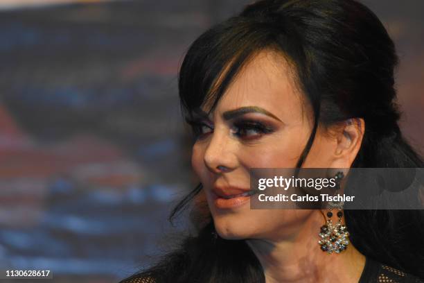 Maribel Guardia speaks during the 'Arpias Recargadas' press conference at Teatro Silvia Pinal on February 18, 2019 in Mexico City, Mexico.