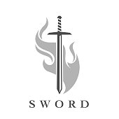 Sword icon with flame emblem template