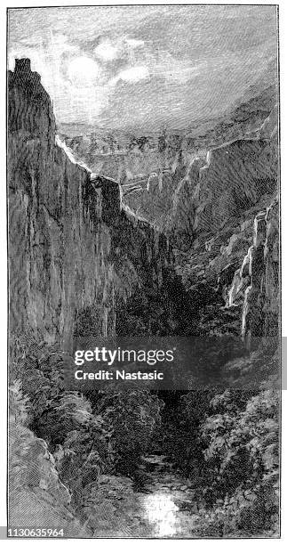 the gorge inferno by gaston vuillier - red rock canyon national conservation area stock illustrations