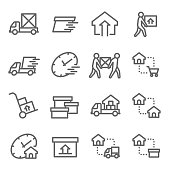 Moving House Vector Line Icon Set. Contains such Icons as Shipping, Home Mover Service, Express, Relocation and more. Expanded Stroke
