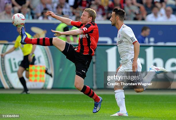 Patrick Ochs of Frankfurt battles for the ball with Diego Contento of Muenchen during the Bundesliga match between Eintracht Frankfurt and FC Bayern...