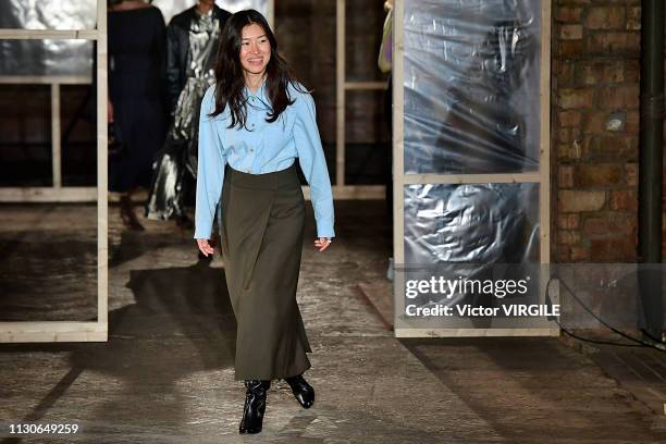 Fashion designer Rejina Pyo walks the runway at the Rejina Pyo Ready to Wear Fall/Winter 2019-2020 fashion show during London Fashion Week February...