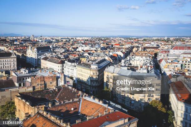 panoramic view of budapest urban skyline from st. stephen's basilica, budapest, hungary - budapest stock pictures, royalty-free photos & images