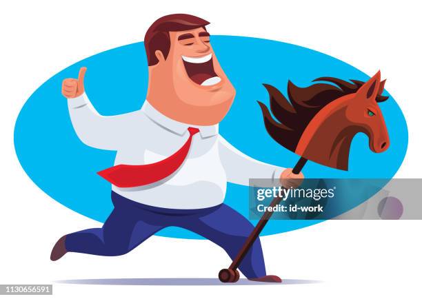 businessman holding hobby horse - horse head on a stick stock illustrations