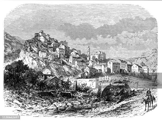 town of corte, corsica france - cochlea stock illustrations