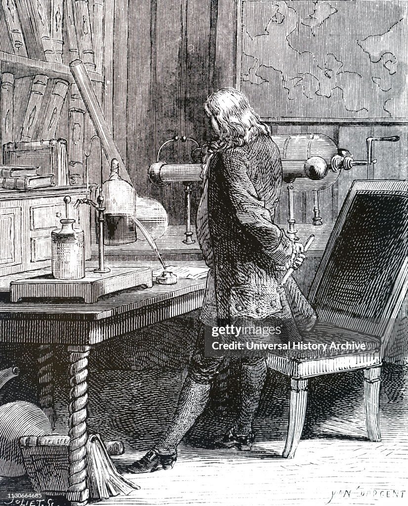 Benjamin Franklin in his laboratory.
