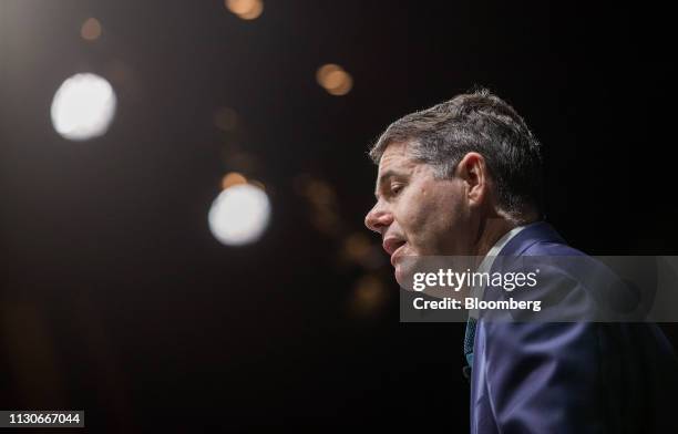 Paschal Donohoe, Ireland's finance minister, delivers a speech at Bloomberg's European headquarters in London, U.K., on Friday, March 15, 2019. The...