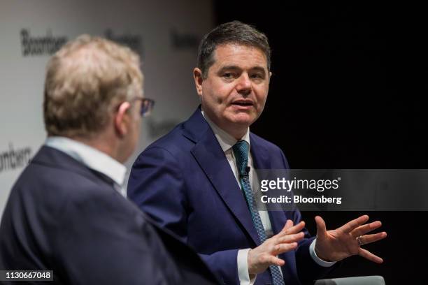 Paschal Donohoe, Ireland's finance minister, answers questions after delivering a speech at Bloomberg's European headquarters in London, U.K., on...