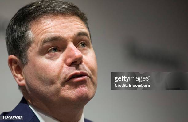 Paschal Donohoe, Ireland's finance minister, answers questions after delivering a speech at Bloomberg's European headquarters in London, U.K., on...
