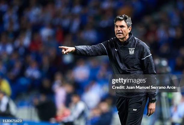 Head coach Mauricio Pellegrino of CD Leganes reacts during the La Liga match between Real Sociedad and CD Leganes at Estadio Anoeta on February 16,...