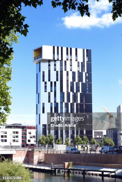 Strasbourg : building called Tour Elithis Danube, in the Danube eco-friendly district, the worlds first energy-plus residential building. Architects,...