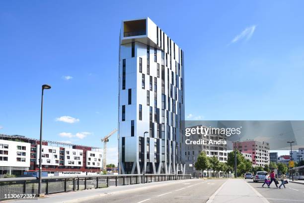 Strasbourg : building called Tour Elithis Danube, in the Danube eco-friendly district, the worlds first energy-plus residential building. Architects,...