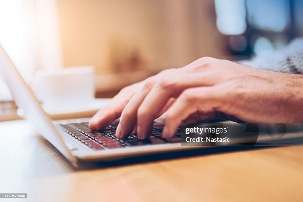 Hands of business person working on computer