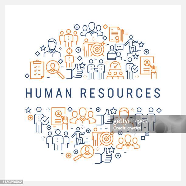 human resources concept-colorful line icons, arrangiert im kreis - arbeitspersonal stock-grafiken, -clipart, -cartoons und -symbole