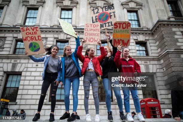 Students take part in a student climate protest on March 15, 2019 in London, England. Thousands of pupils from schools, colleges and universities...