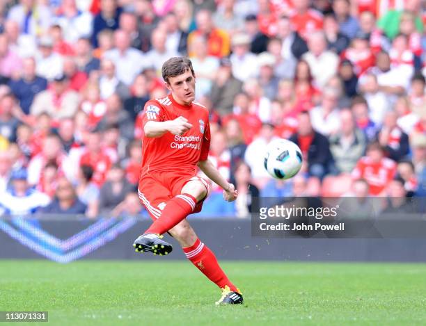 Jack Robinson of Liverpool in action during the Barclays Premier League match between Liverpool and Birmingham City at Anfield on April 23, 2011 in...