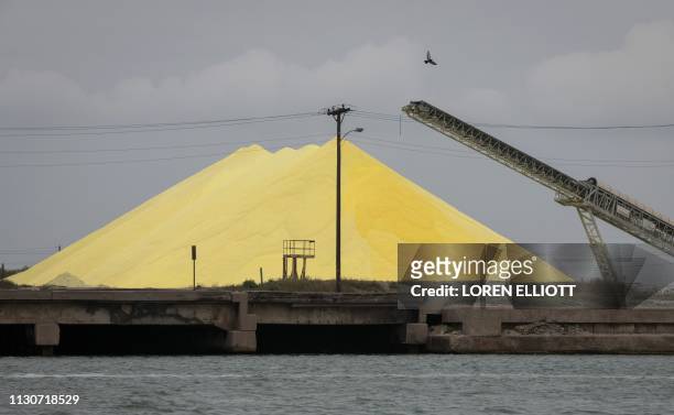 Sulfur next to the Corpus Christi Ship Channel on March 11 in Corpus Christi, Texas.