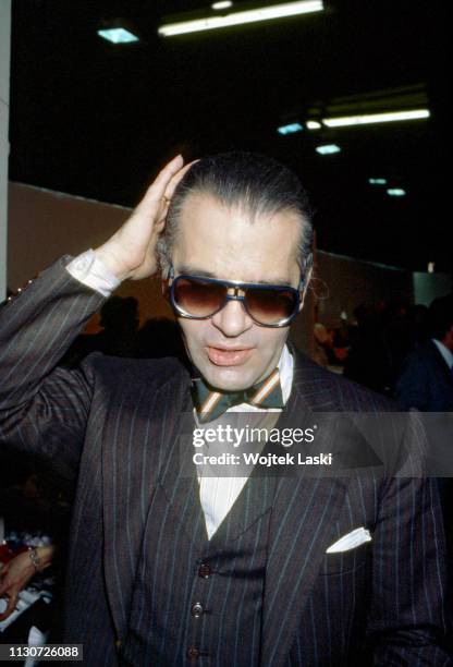 German fashion designer Karl Lagerfeld during the presentation of his new collection, France, October 1984.