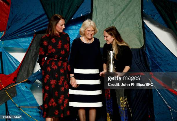 Camilla, Duchess Of Cornwall awards the Queen Elizabeth II award for British Design to designer Bethany Williams , alongside Caroline Rush, Chief...