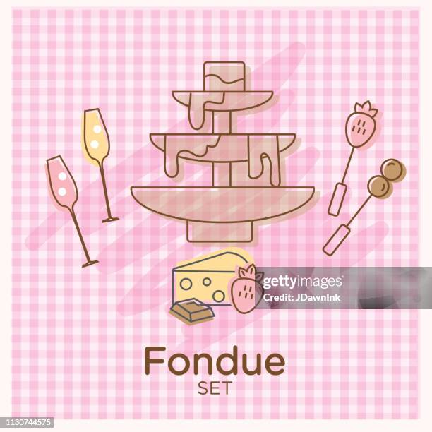 bildbanksillustrationer, clip art samt tecknat material och ikoner med fondue part designelement set - chokladfondue