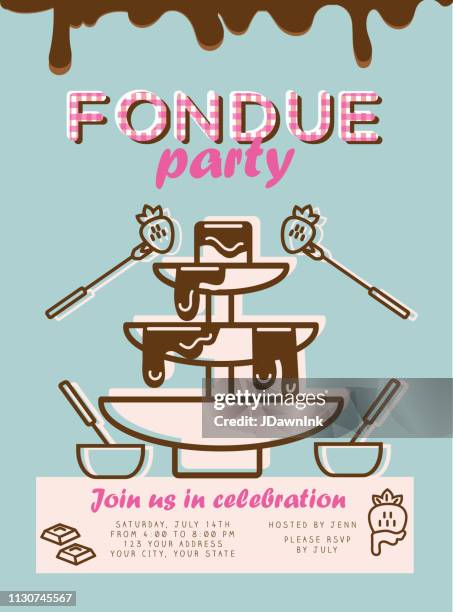fondue party invitation design template - chocolate fondue stock illustrations