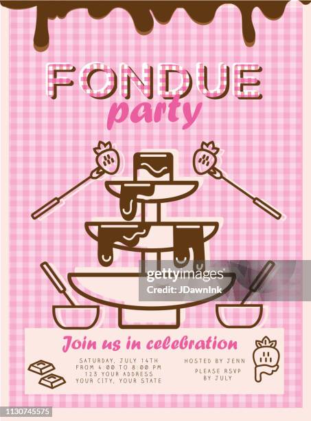 ilustrações, clipart, desenhos animados e ícones de molde do projeto do convite do partido do fondue - barra de chocolate
