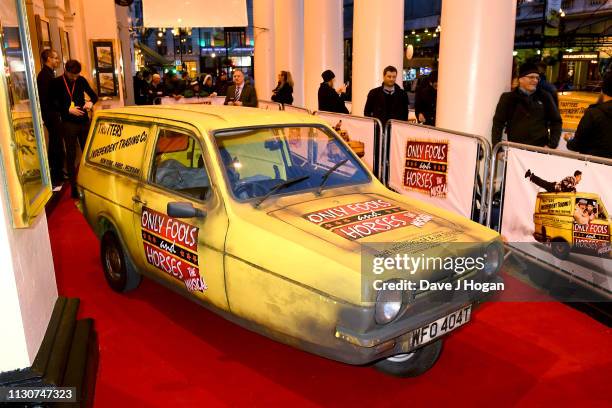 Reliant Robin car similar to the one featured in the television series Only Fools and Horses is seen on the red carpet at the opening night of Only...