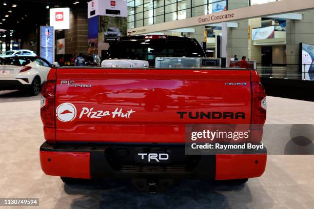Toyota Tundra Pie Pro MCTI/Pizza Hut vehicle is on display at the 111th Annual Chicago Auto Show at McCormick Place in Chicago, Illinois on February...