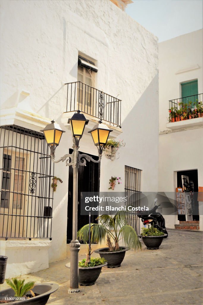 View of a typical street in Vejer de La Frontera in Cadiz