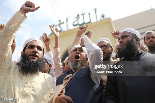 Muslims protest against mosques attacked in New Zealand after Friday prayers in Dhaka, Bangladesh on March 15, 2019. At least one gunman killed 49...