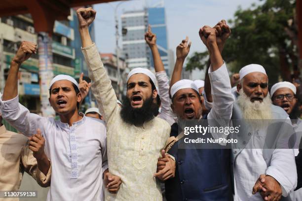 Muslims protest against mosques attacked in New Zealand after Friday prayers in Dhaka, Bangladesh on March 15, 2019. At least one gunman killed 49...