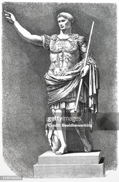 roman emperor augustus statue illustration 1873 'the earth and her people' - augustus caesar stock illustrations