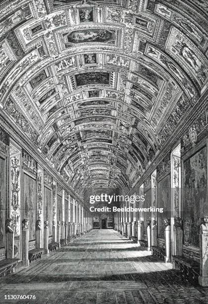 arched card gallery illustration 1873 'the earth and her people' - vatican museum stock illustrations