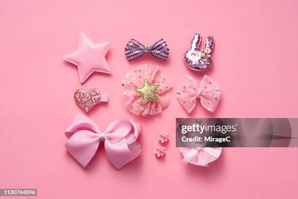 pink colored hair accessory collection - hair clip stock pictures, royalty-free photos & images