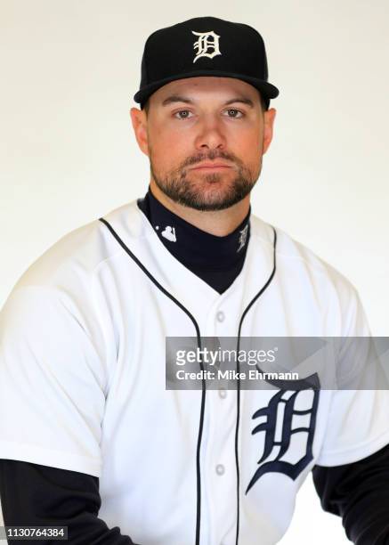 Jordy Mercer of the Detroit Tigers poses for a portrait during photo day at Publix Field at Joker Marchant Stadium on February 19, 2019 in Lakeland,...