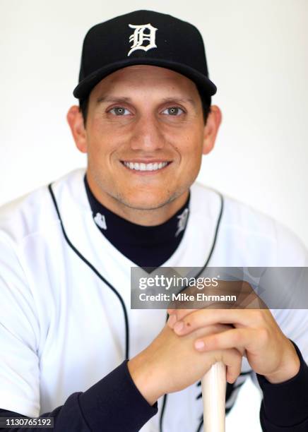 Mikie Mahtook of the Detroit Tigers poses for a portrait during photo day at Publix Field at Joker Marchant Stadium on February 19, 2019 in Lakeland,...