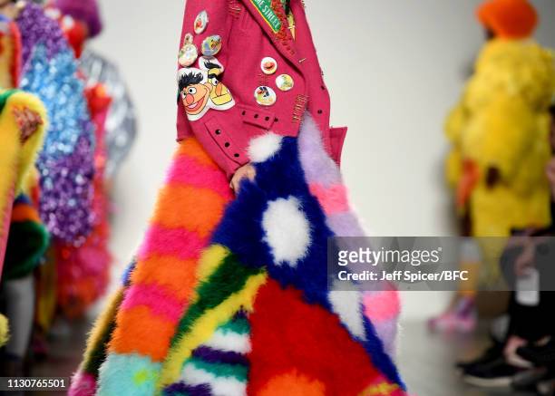 Models walk the runway at the On/Off X show during London Fashion Week February 2019 at the BFC Show Space on February 19, 2019 in London, England.