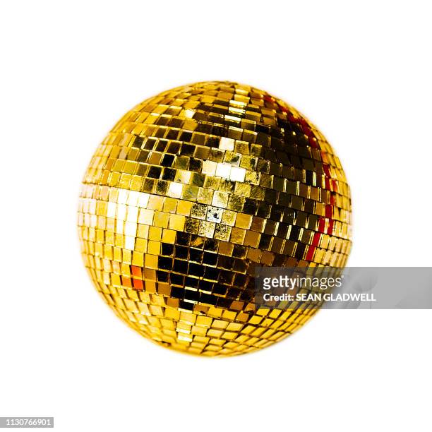 gold disco mirror ball - glitter ball stock-fotos und bilder