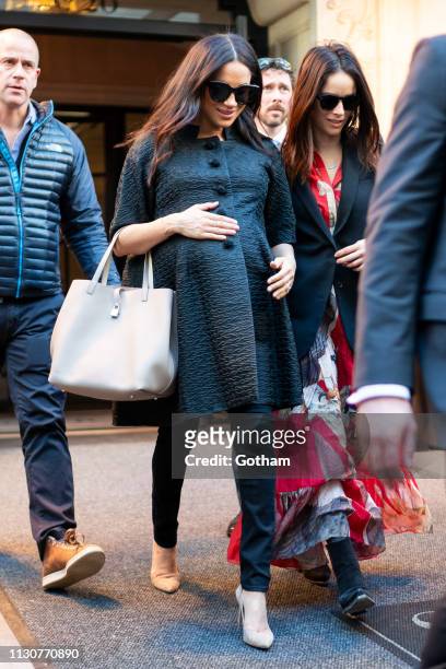 Meghan, Duchess of Sussex and Abigail Spencer are seen in the Upper East Side on February 19, 2019 in New York City.