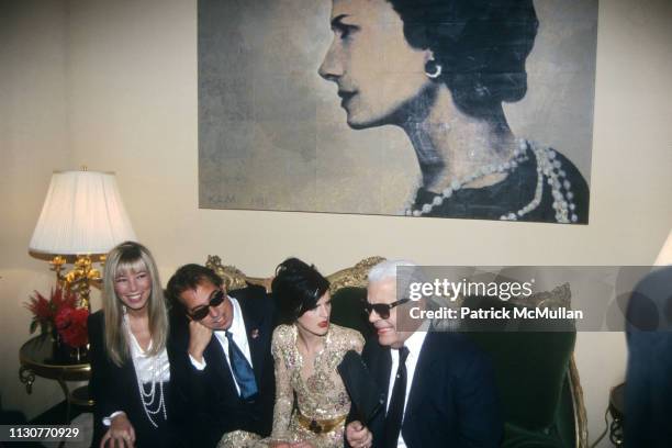 Victoire de Castellane, Gilles Dufour, Stella Tennant and Karl Lagerfeld attend Grand Opening of Chanel Flagship Boutique on May 30, 1996 in New York...